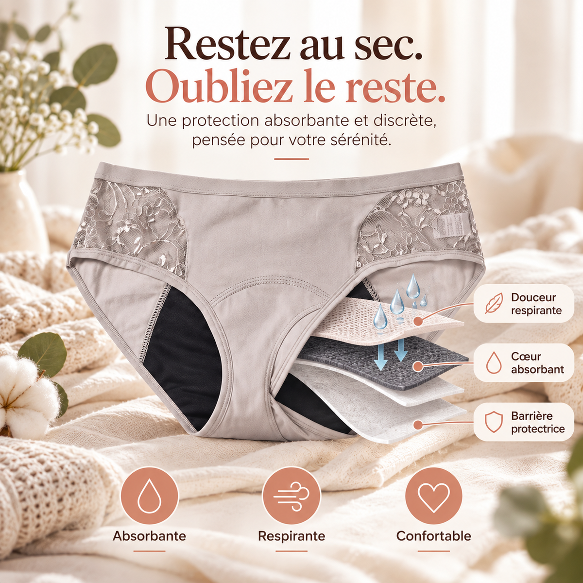 Culotte Pré & Post-Partum "Coton Sereine" – Protection Invisible & Esprit Léger