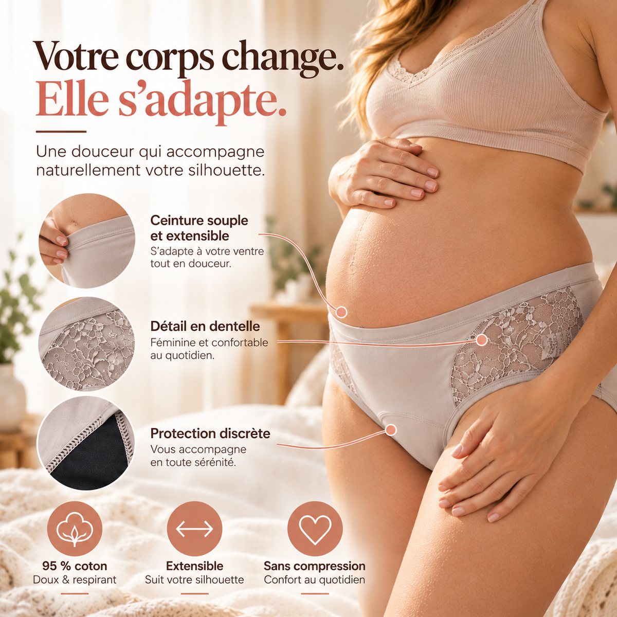 Culotte Pré & Post-Partum "Coton Sereine" – Protection Invisible & Esprit Léger